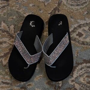 Yellow Box Black and Silver Glitter Sandals